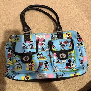 Walt Disney World Disneyland Mickey Mouse Minnie Cartoon Blue Black Purse Bag